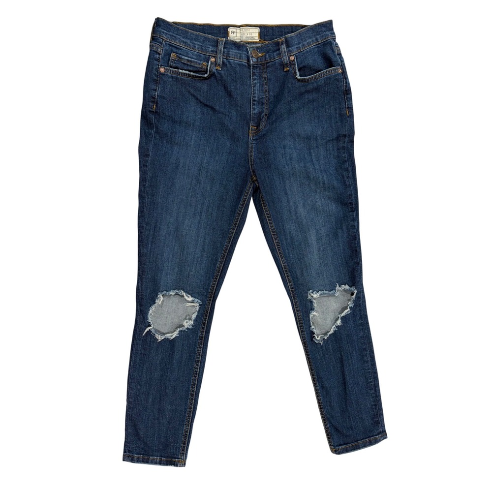 Free People Distressed Skinny Jeans Dark Wash Ripped Knee Distressed Edgy Sz 31